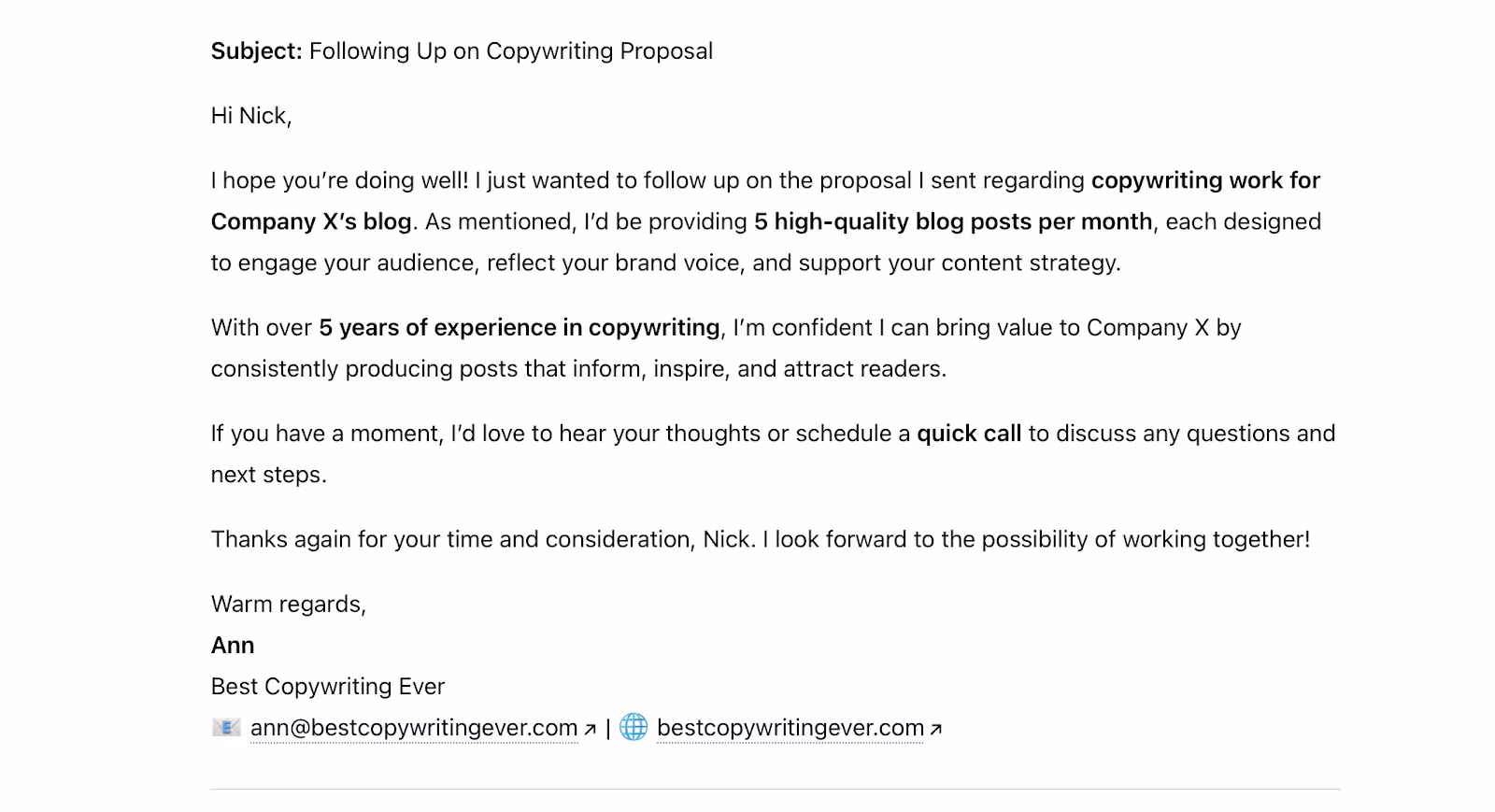 An example of follow-up email assignment to ChatGPT