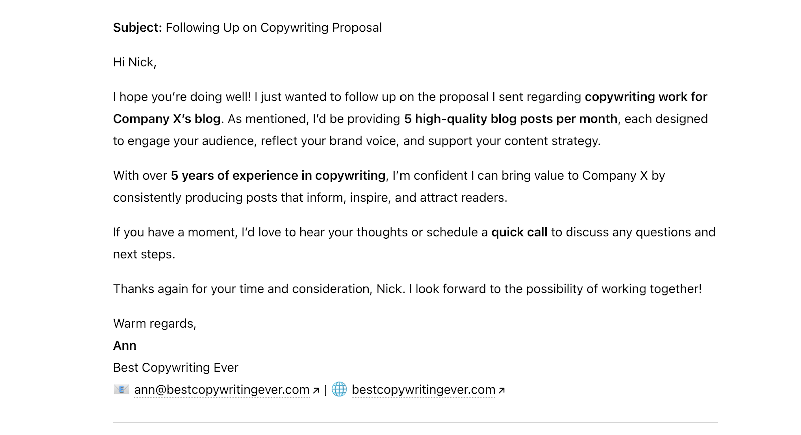 An example of follow-up email assignment to ChatGPT