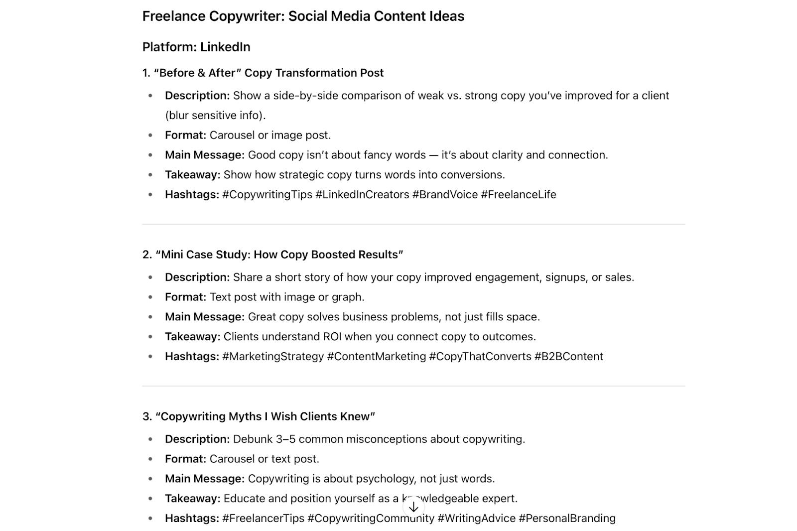 An example of content ideas generation assignment to ChatGPT