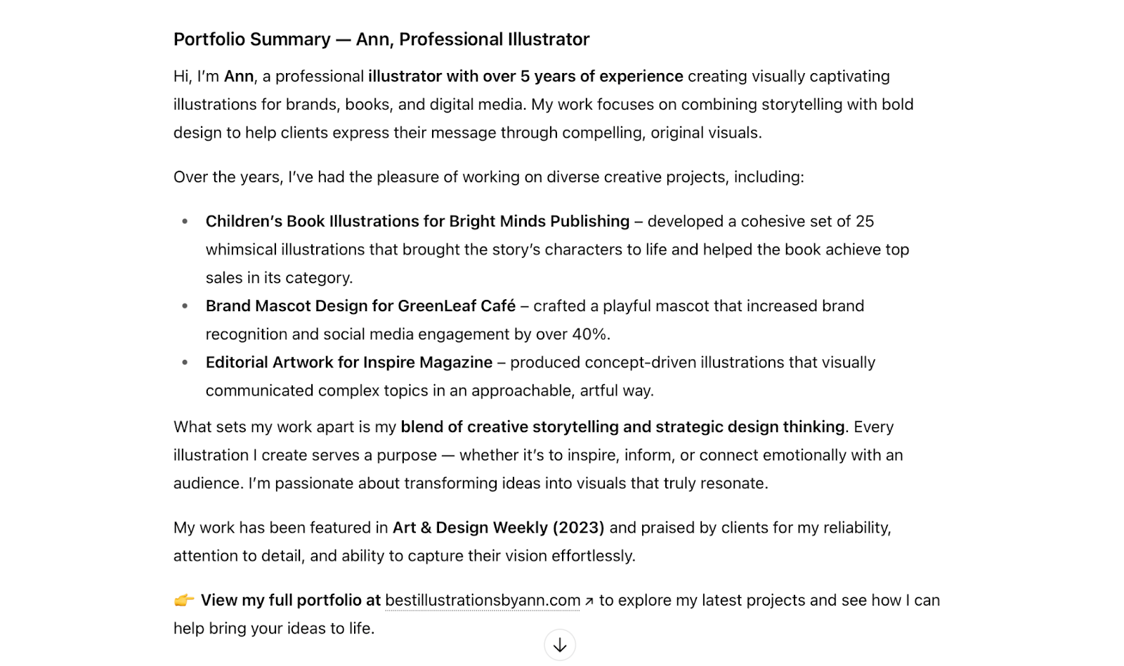 An example of a portfolio summary assignment to ChatGPT