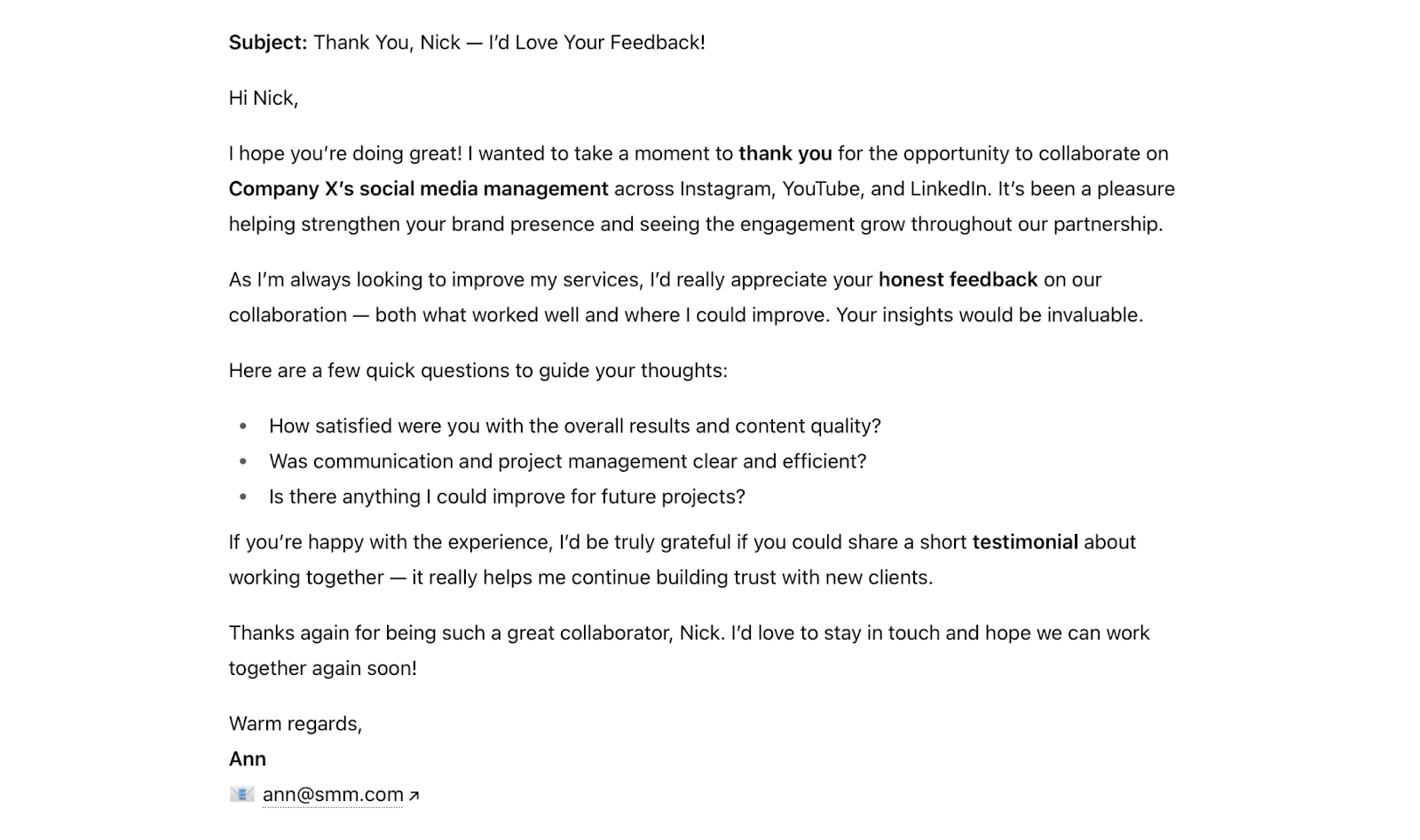 An example of a client feedback assignment to ChatGPT