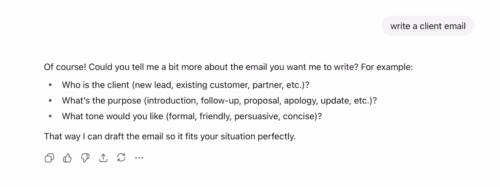  A ChatGPT response to a vague “write a client email” input 