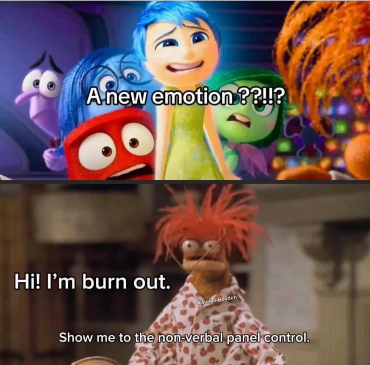 Meme combining Inside Out and a Muppet character.