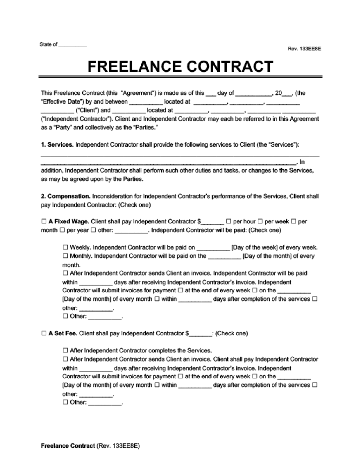 A screenshot of a freelance contract template as an example