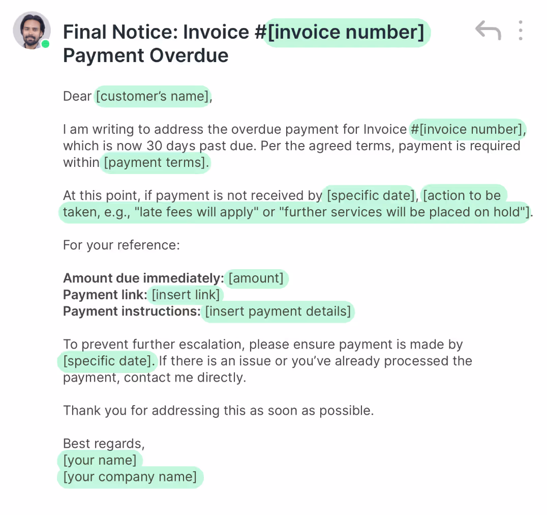 A final reminder email example