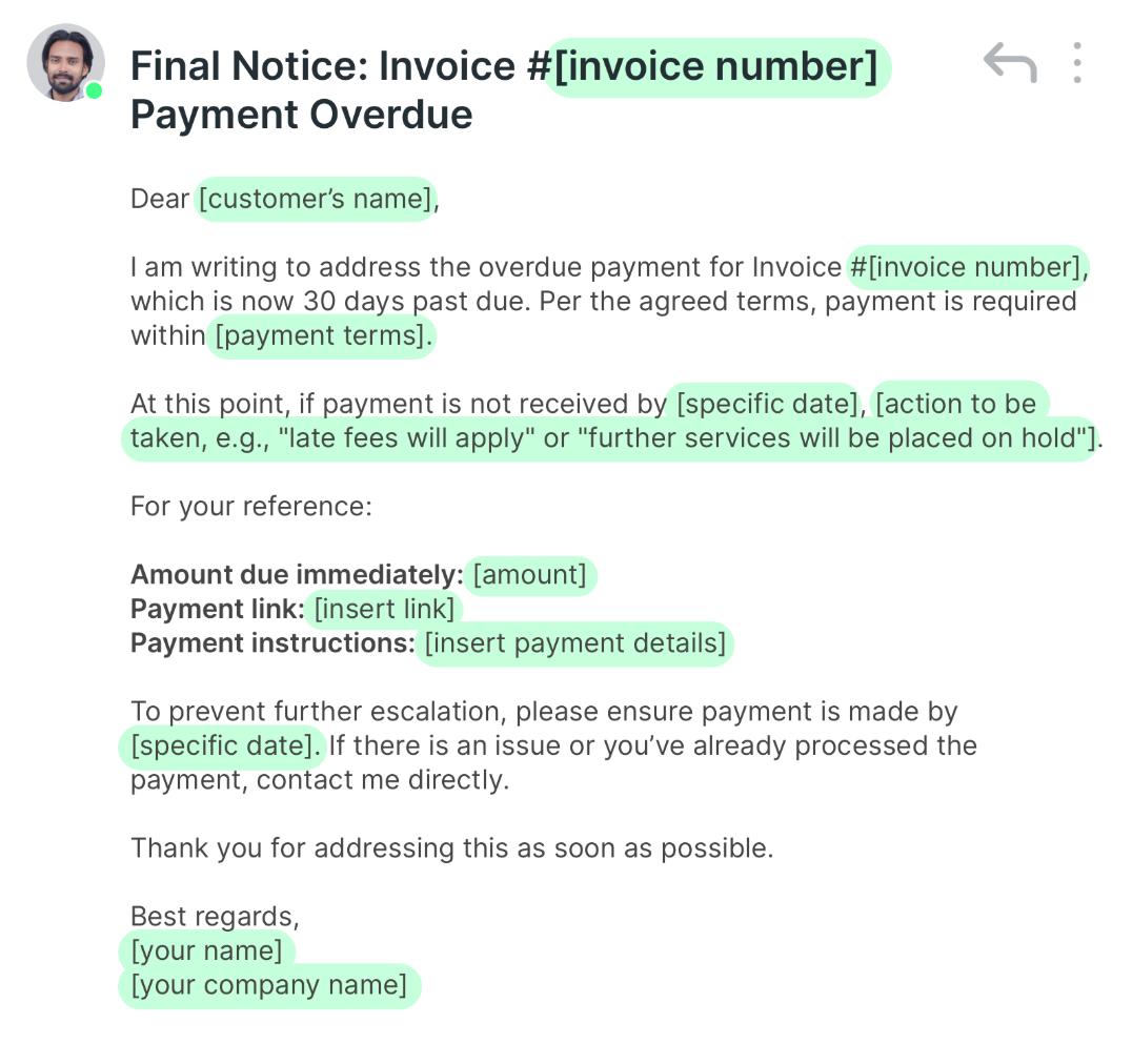 A final reminder email example