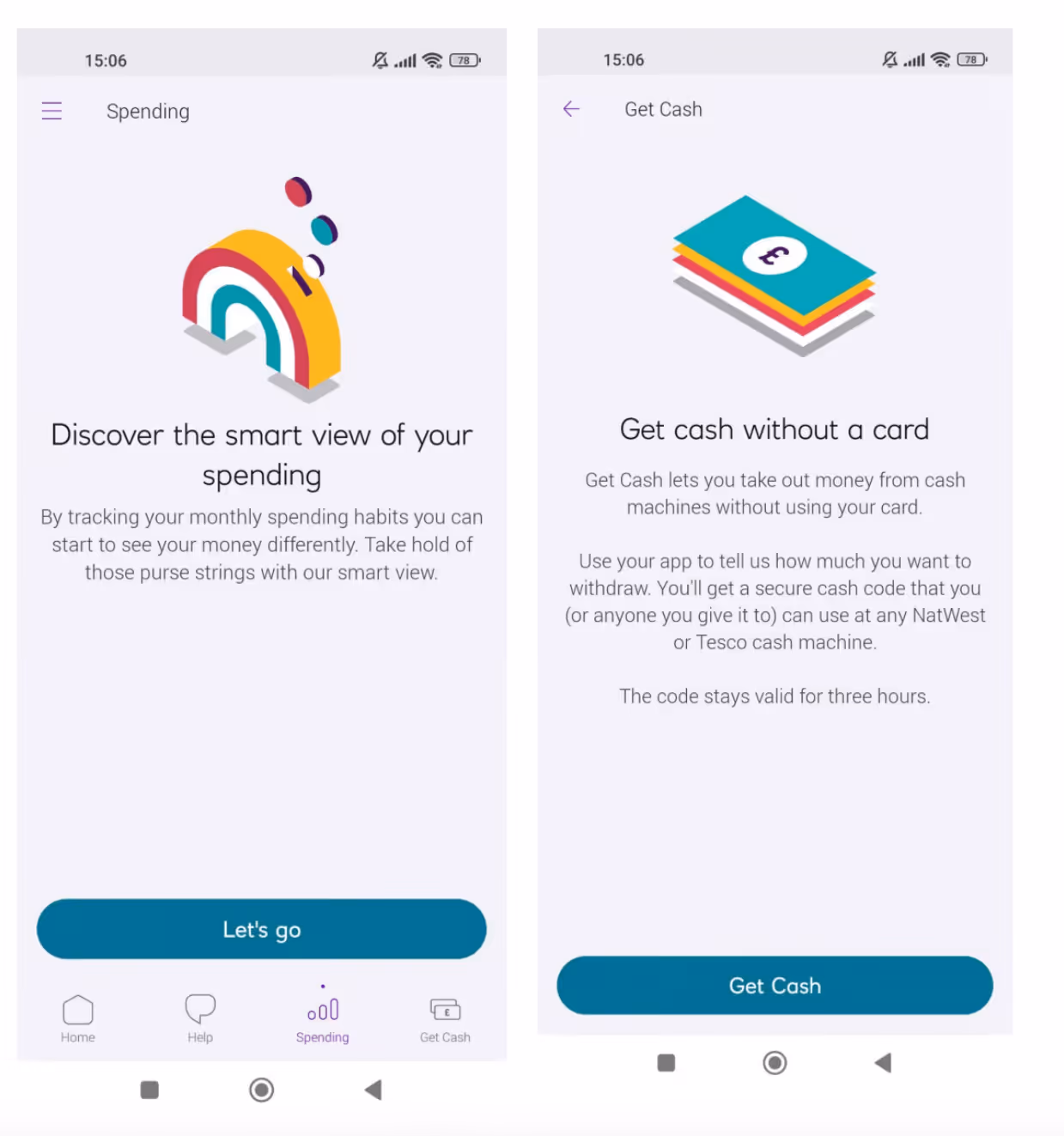 Two screenshots from a banking app demonstrating UX writing for onboarding.