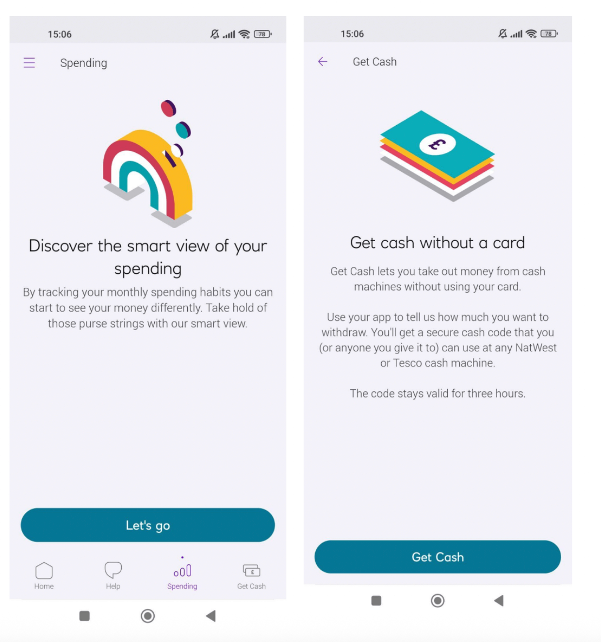 Two screenshots from a banking app demonstrating UX writing for onboarding.