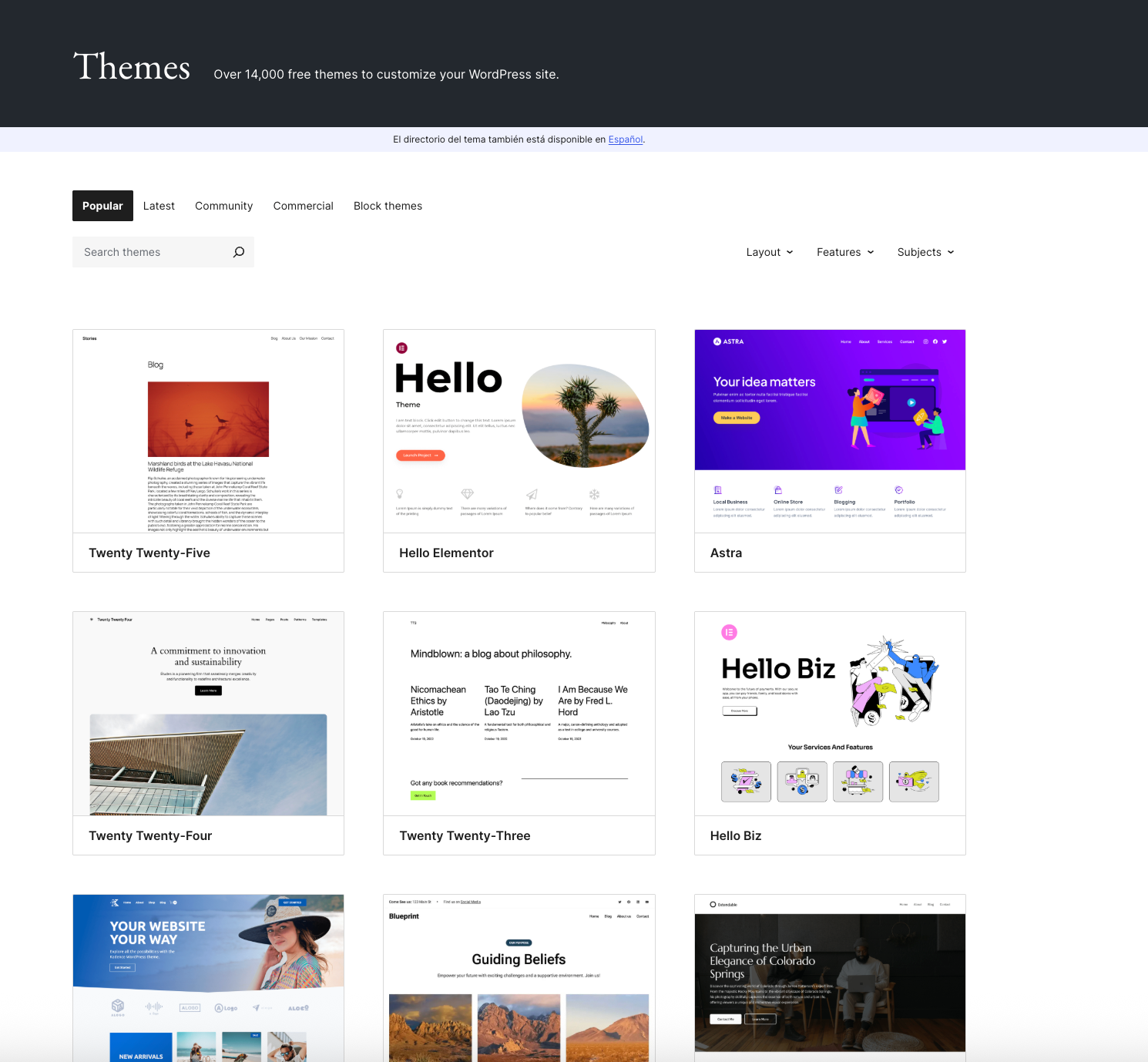 WordPress theme library