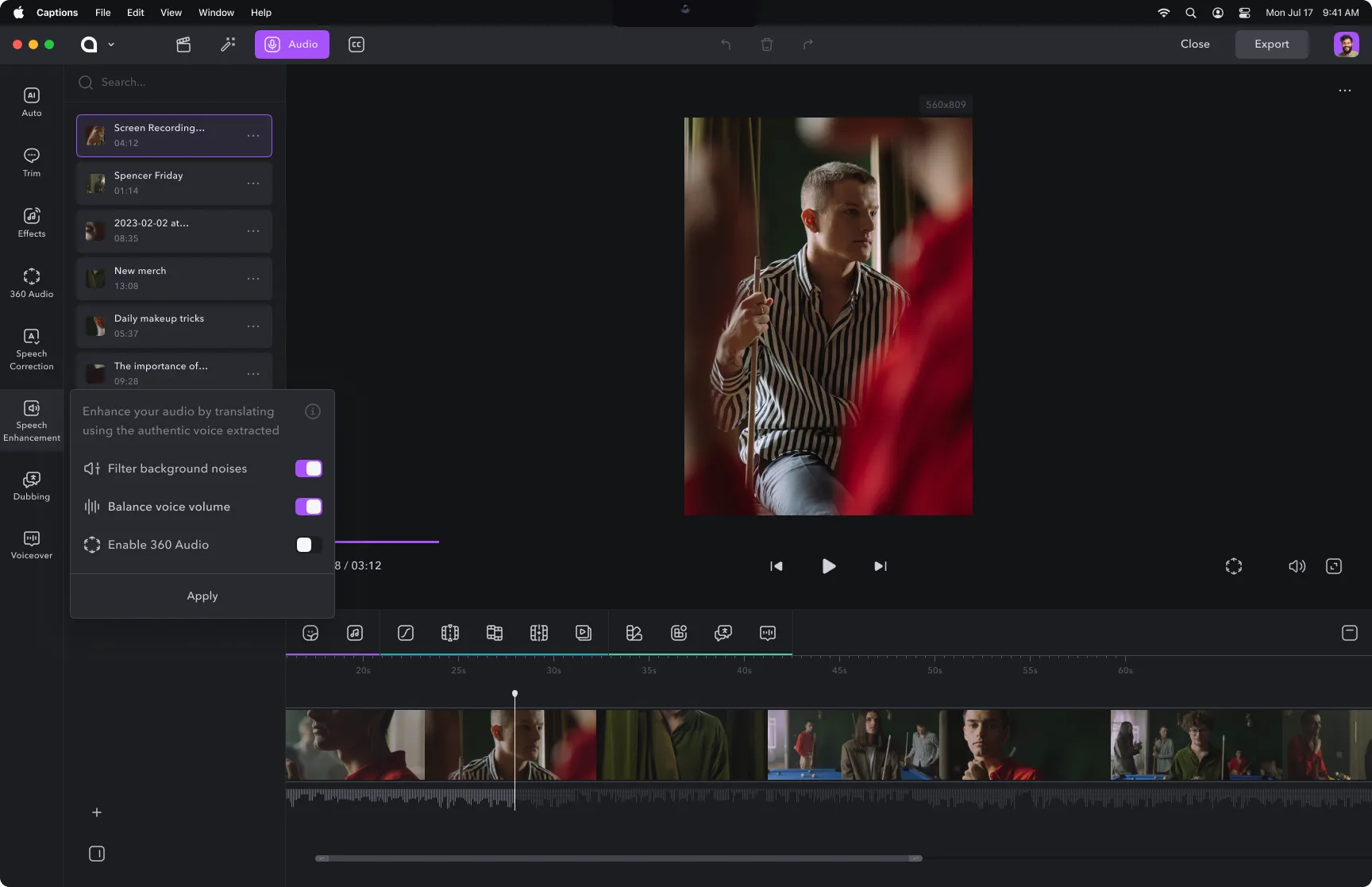 Ai enhance Captions interface