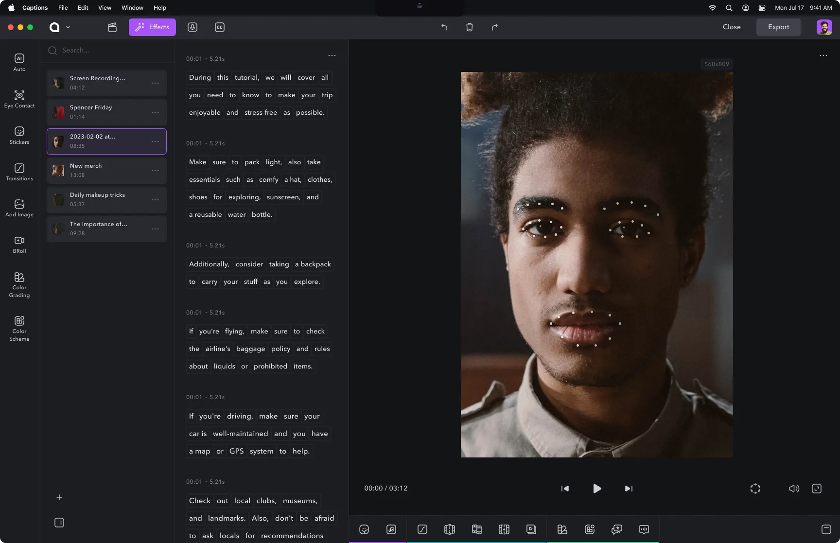 Eye contact Captions interface