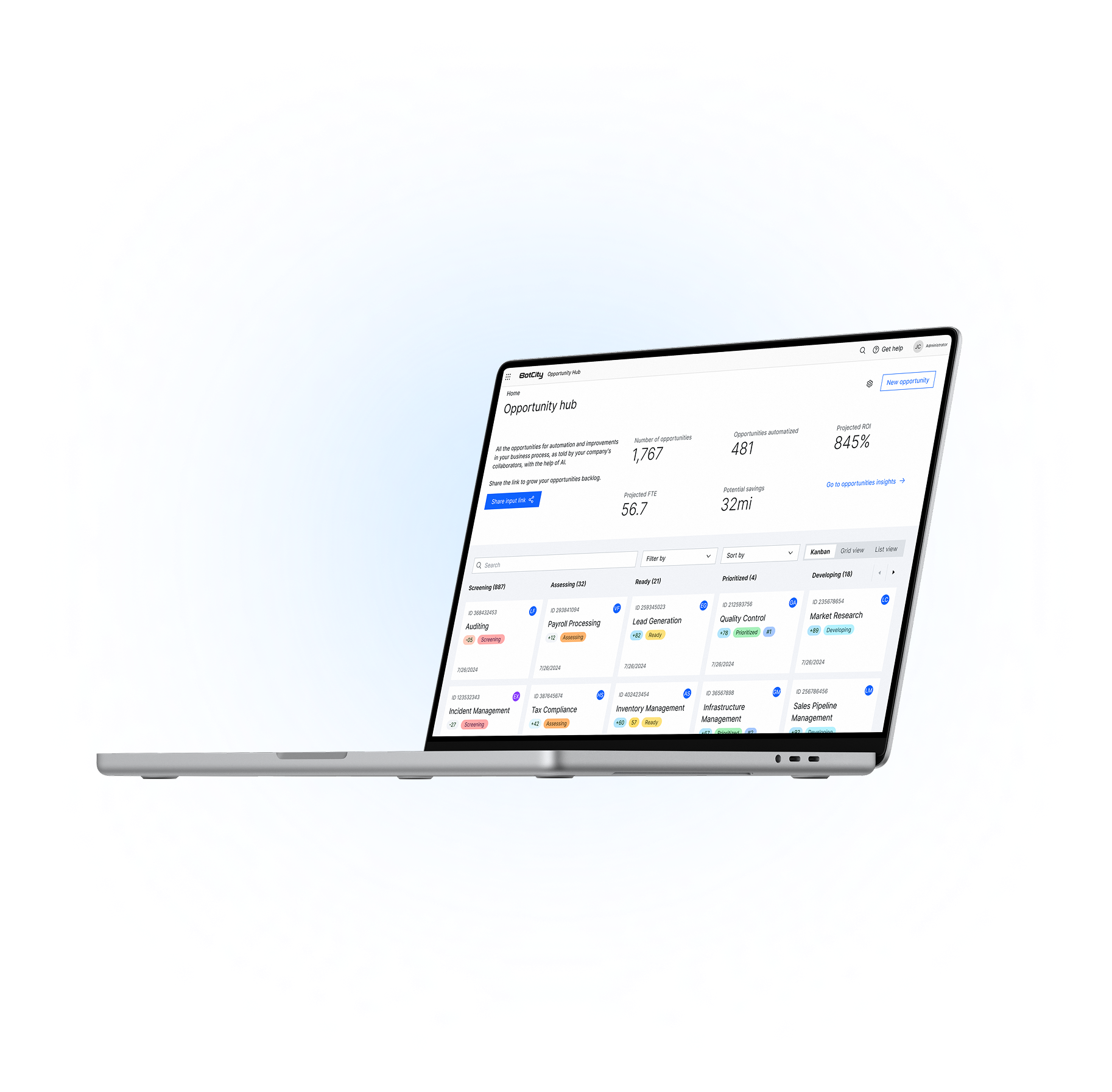 Laptop with Opportunity Hub screen