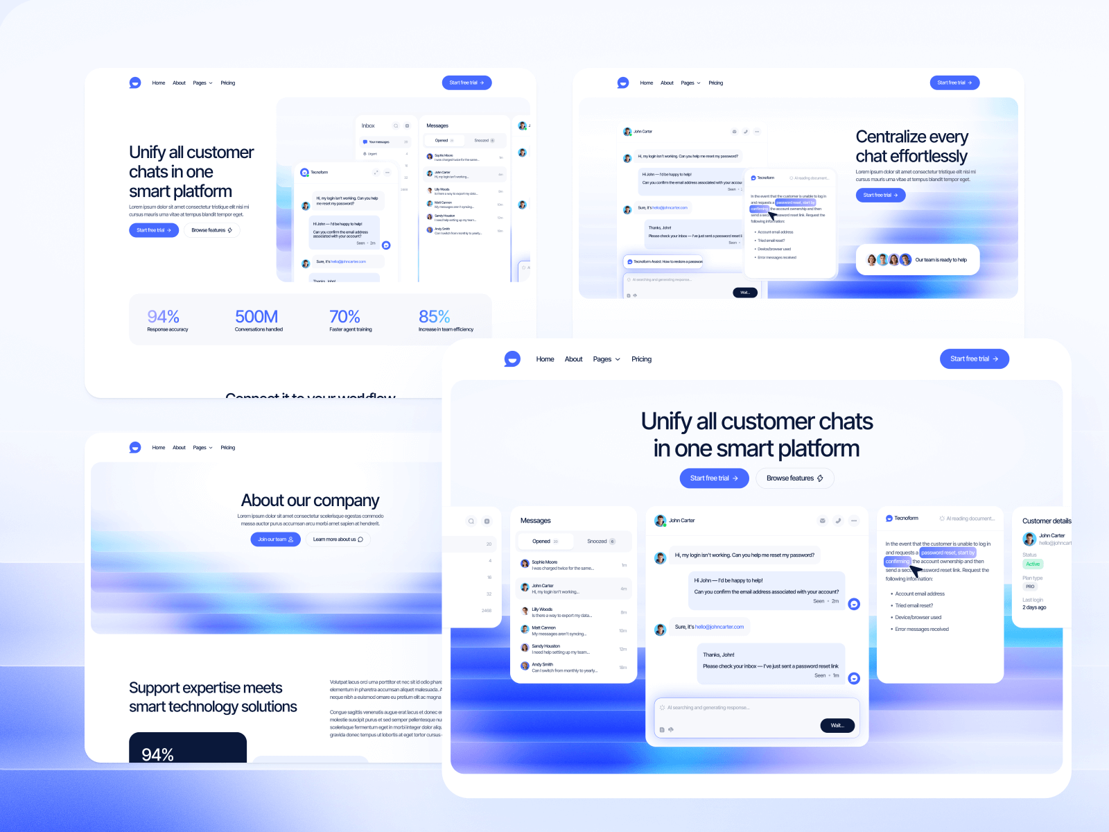 Plantilla para Webflow de Plataforma de Soporte de IA