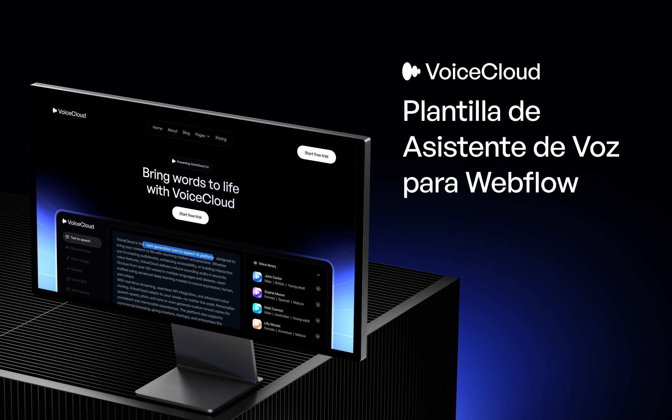 Plantilla de Asistente de Voz con IA para Webflow