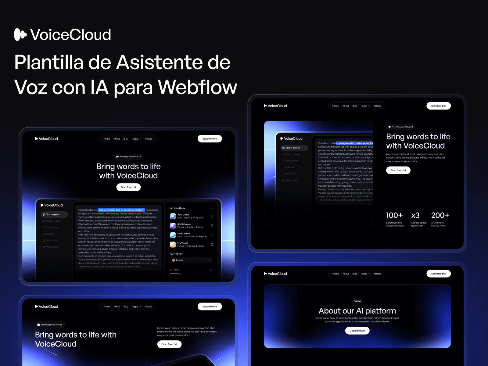 Plantilla de Asistente de Voz con IA para Webflow