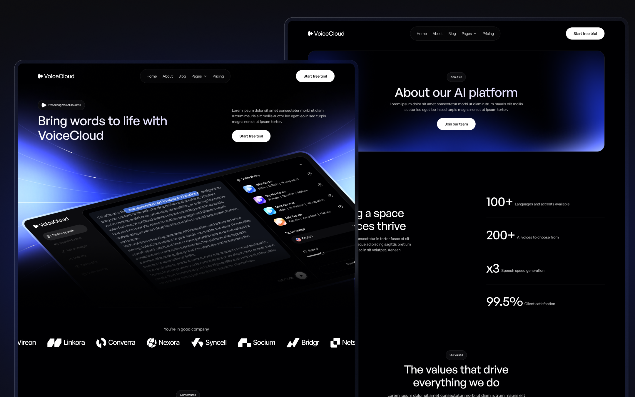Plantilla para Webflow de Voz IA