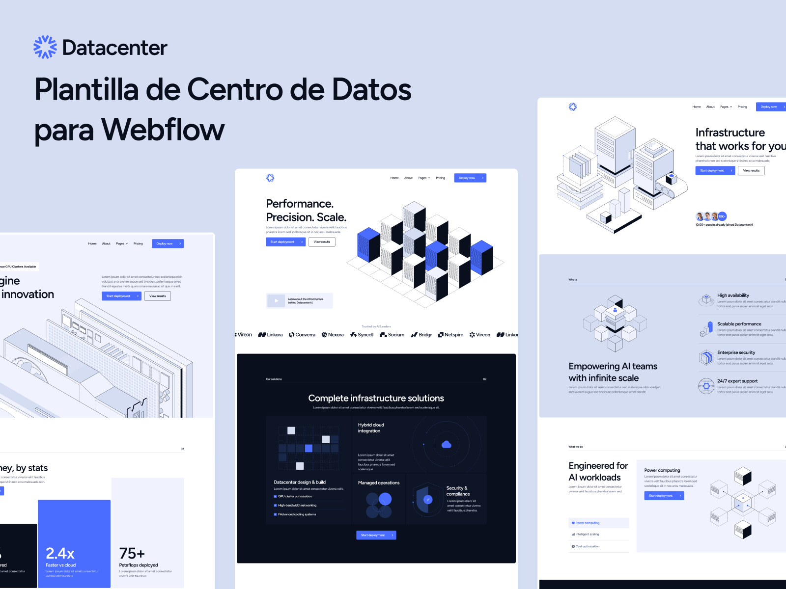Plantilla de Centro de Datos para Webflow