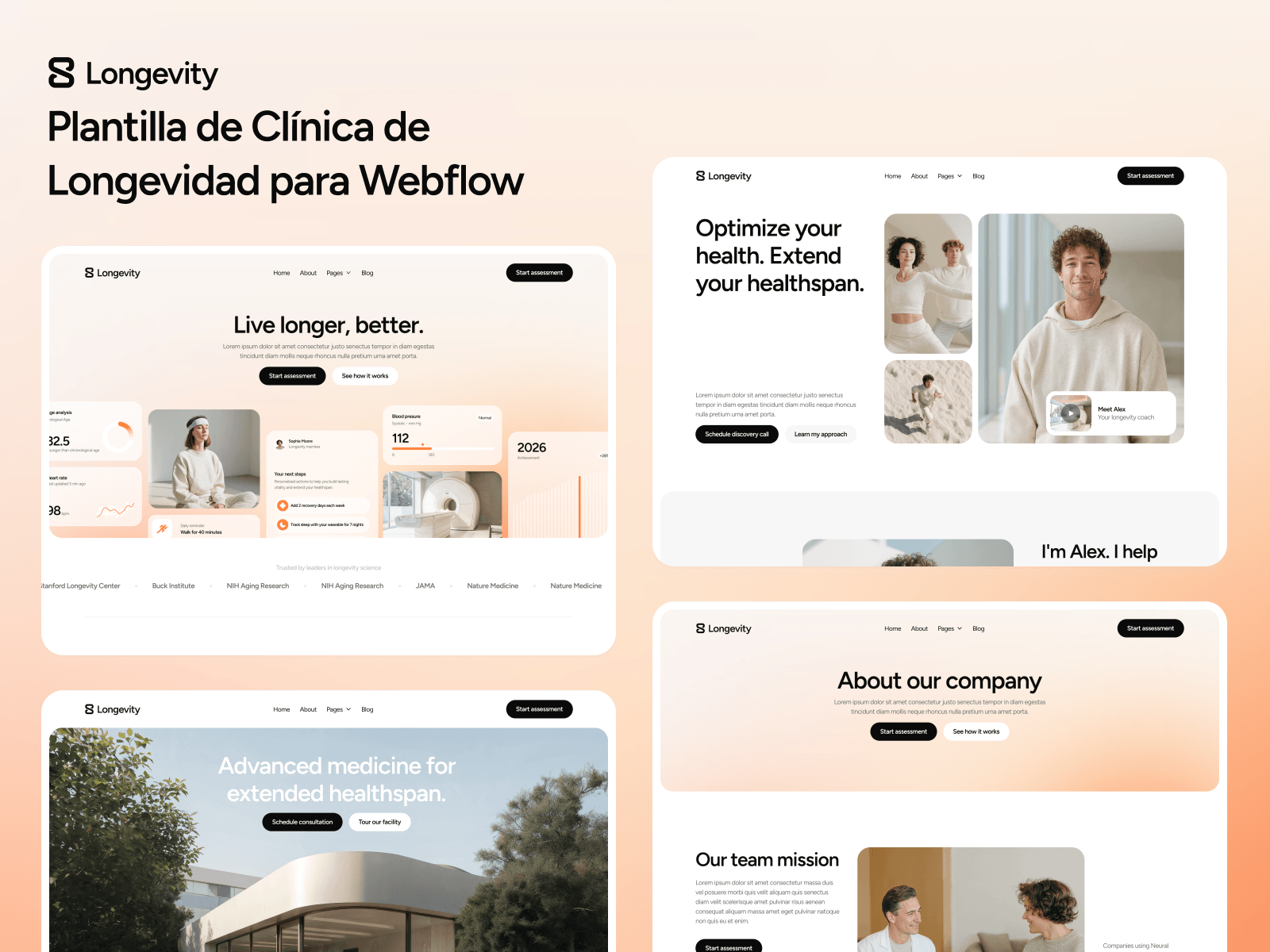 Plantilla de Clínica de Longevidad para Webflow