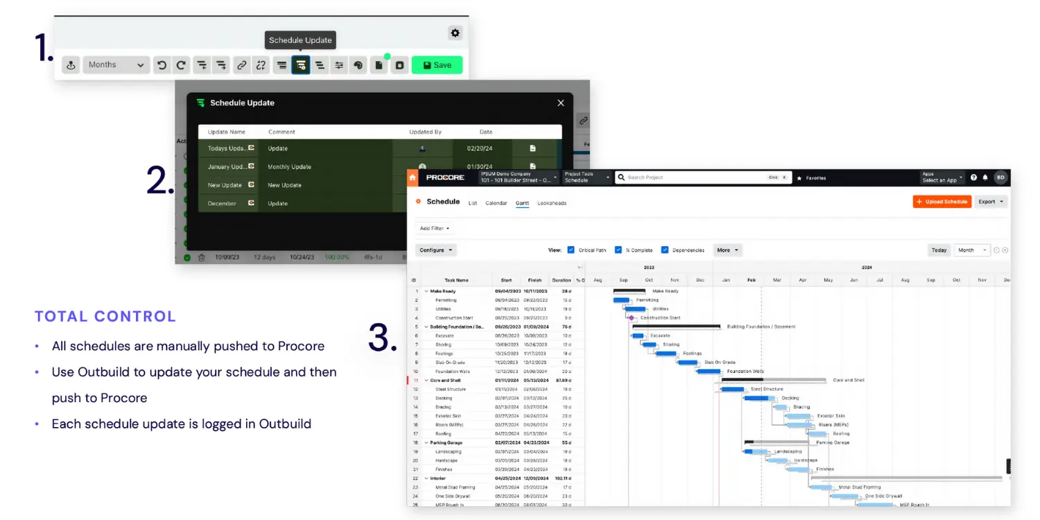 Pushing Outbuild schedule to Procore schedule tool