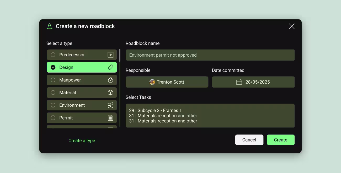 Roadblock user interface