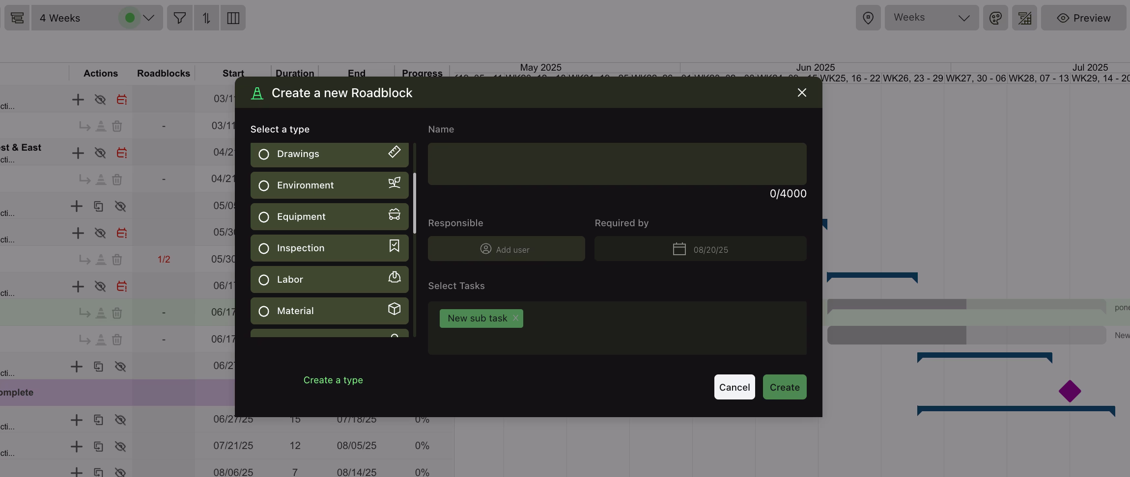 Outbuild roadblock functionality shown in user interface