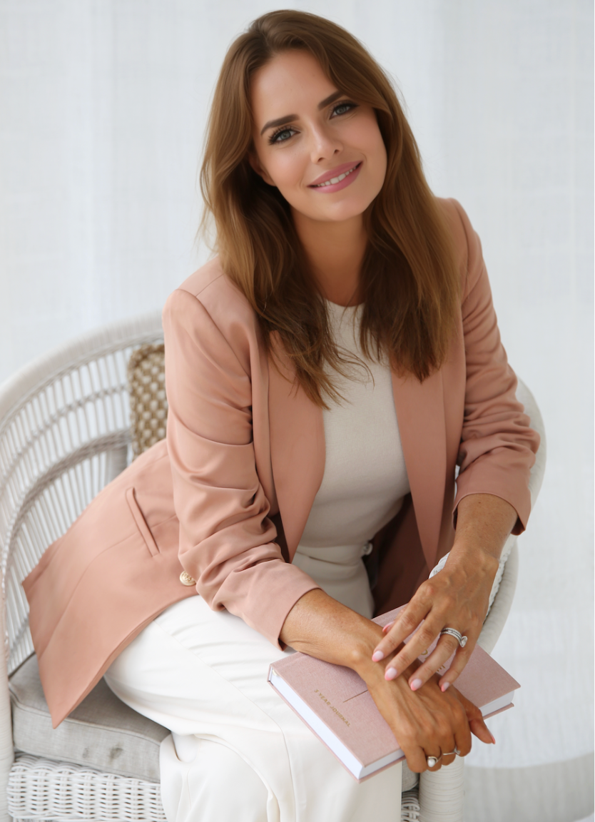 Professionally qualified therapist, Nat, sitting on a couch