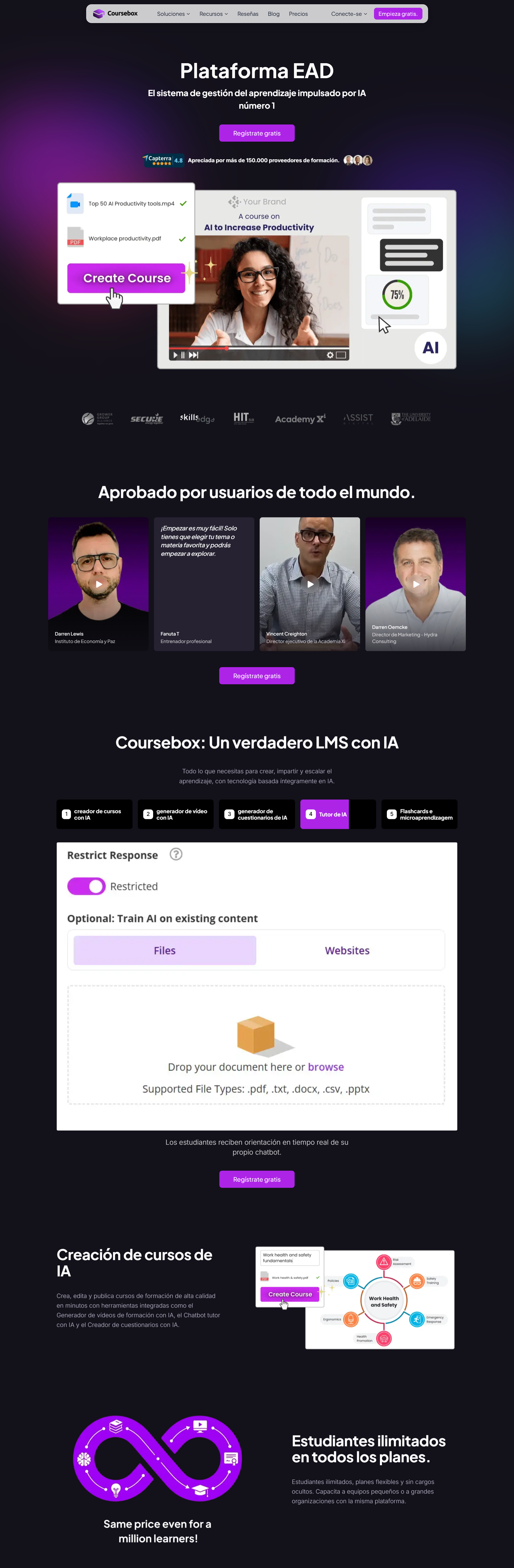 Interfaz principal de Coursebox