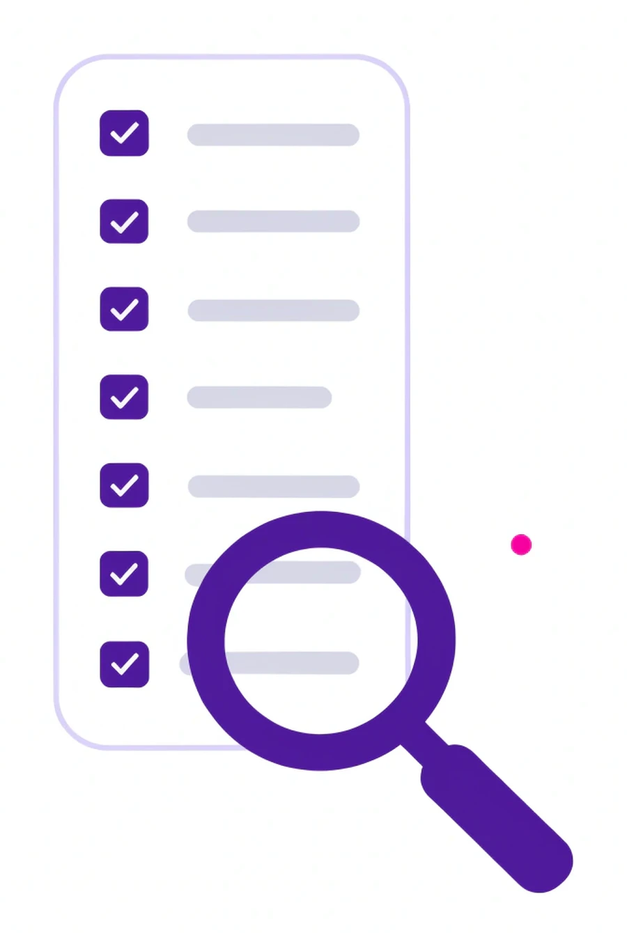 Lista de verificación con una lupa