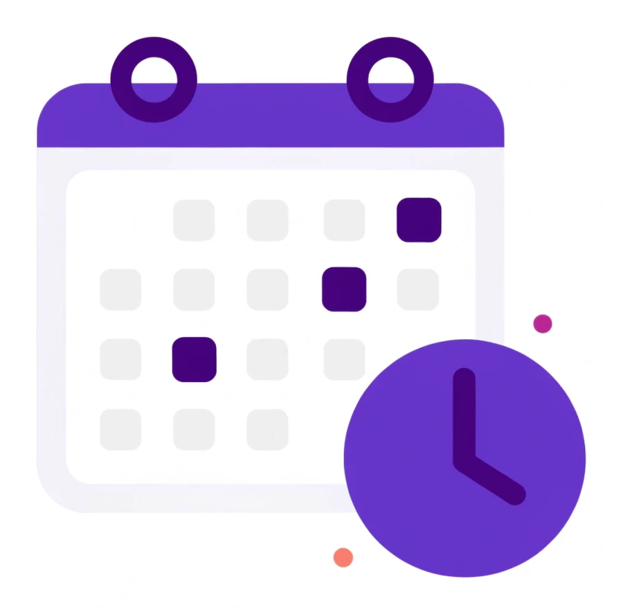 Calendario con tres fechas marcadas y un reloj