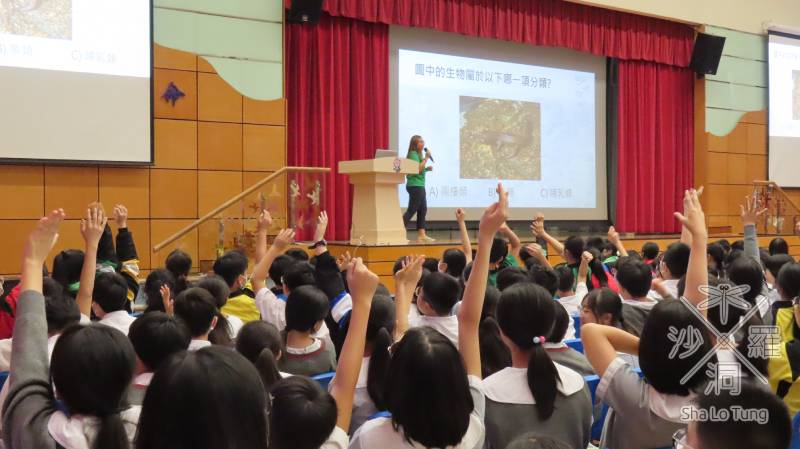 students raise up hands to answer question during school talk