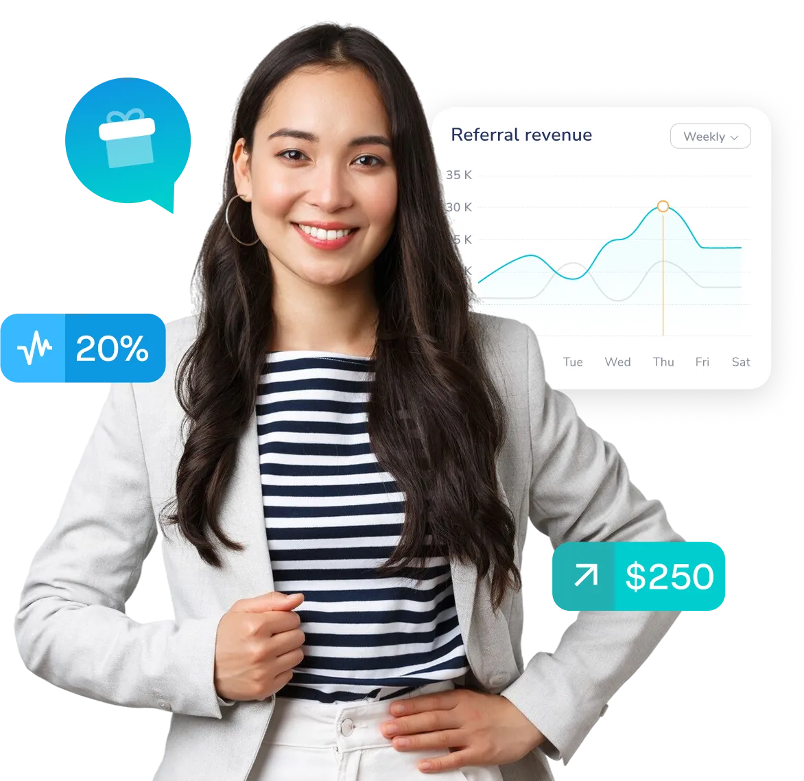 A woman standing in front of a whiteboard with a graph on it.