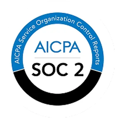 AICPA SOC 2 certification badge with text 'AICPA Service Organization Control Reports' in a circular design.
