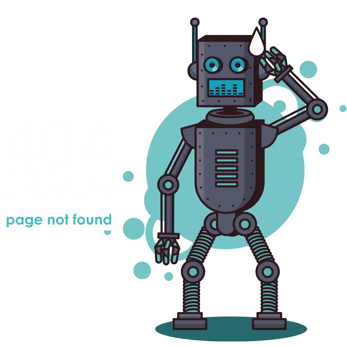 A robot next to a 404 error.