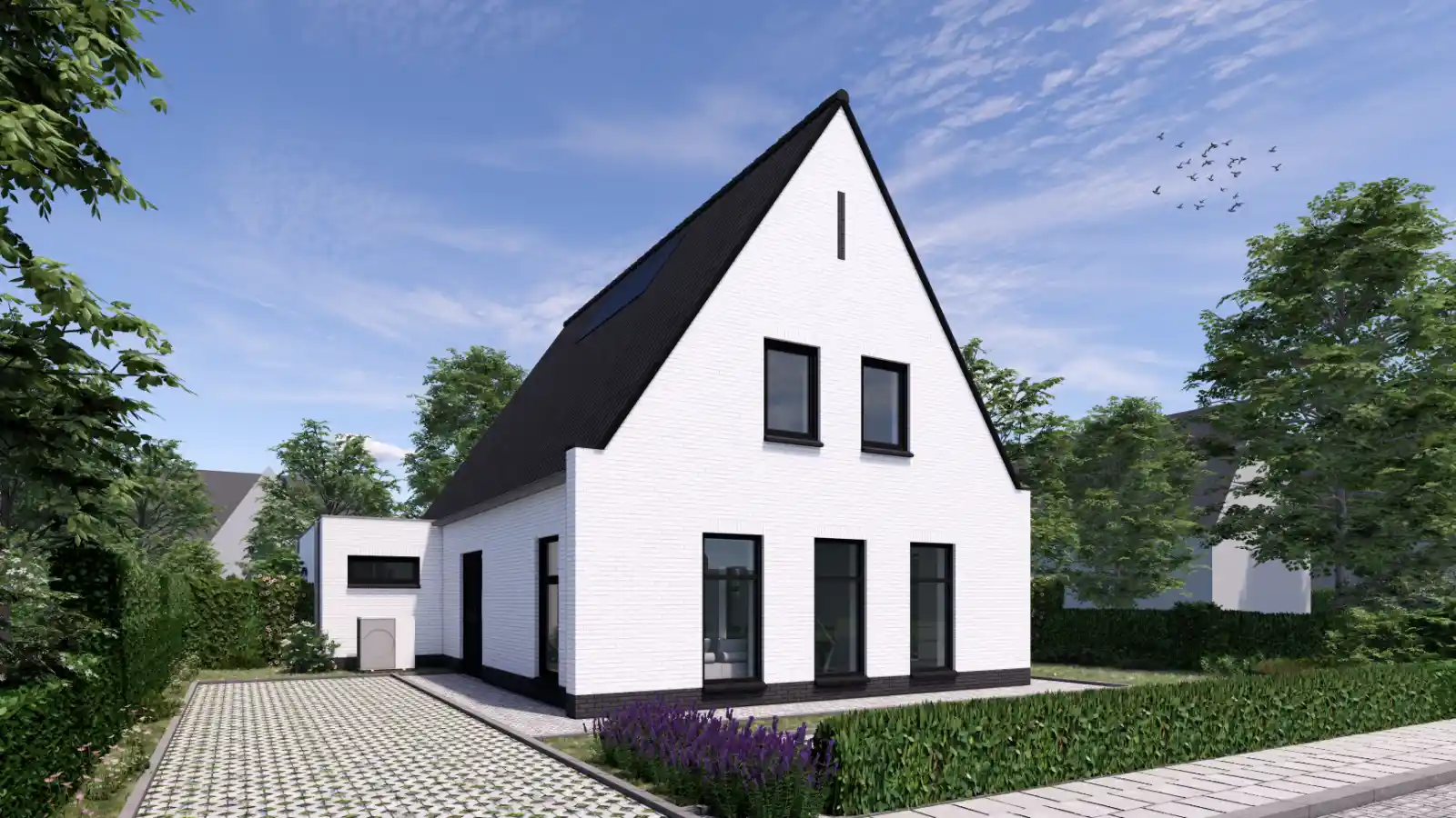 Witte vrijstaande woning met aanbouw
