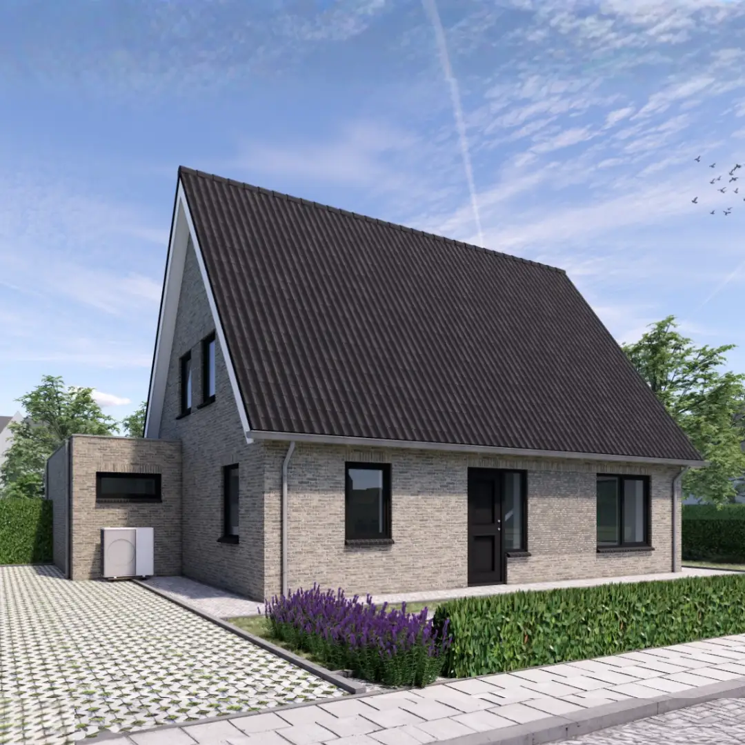 Render vrijstaande woning met grijze stenen