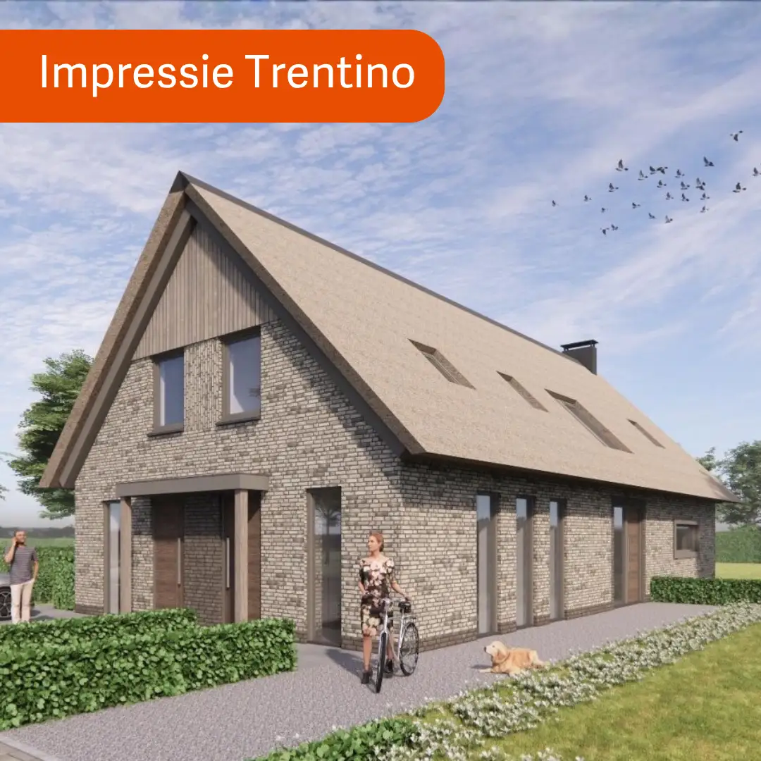 render van vrijstaande woning met grijze gevelstenen en rieten dak
