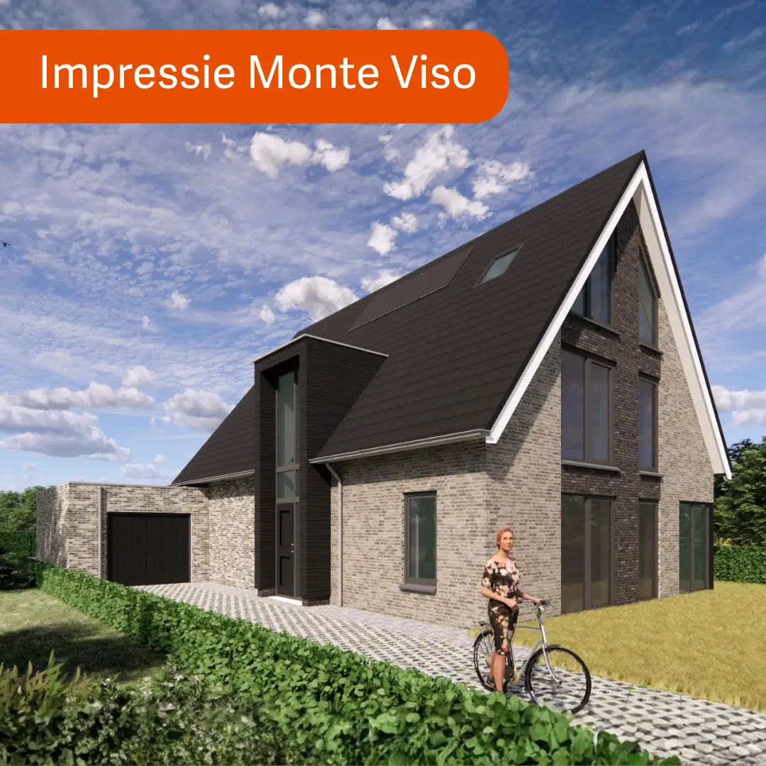 render vrijstaande woning met grijze gevelstenen en zwart houten risaliet