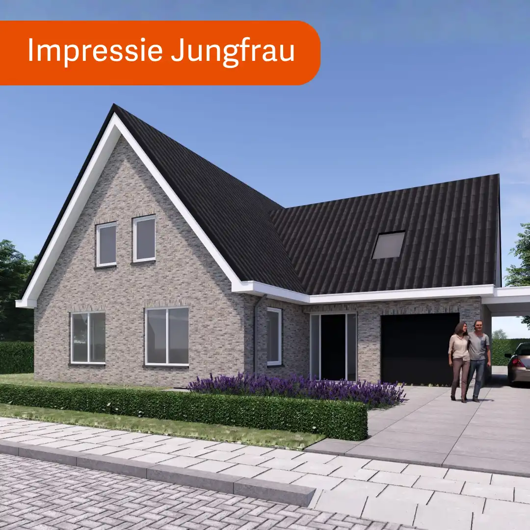 Vrijstaande woning met grijze gevelstenen en aangebouwde garage