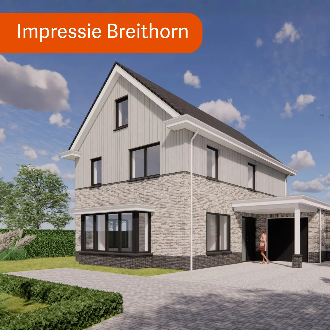 Vrijstaande woning met licht stenen en zwarte kozijnen