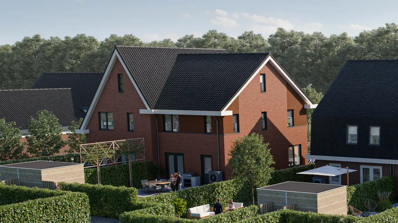 Achteraanzicht van een twee-onder-een-kapwoning in jaren '30 bouwstijl