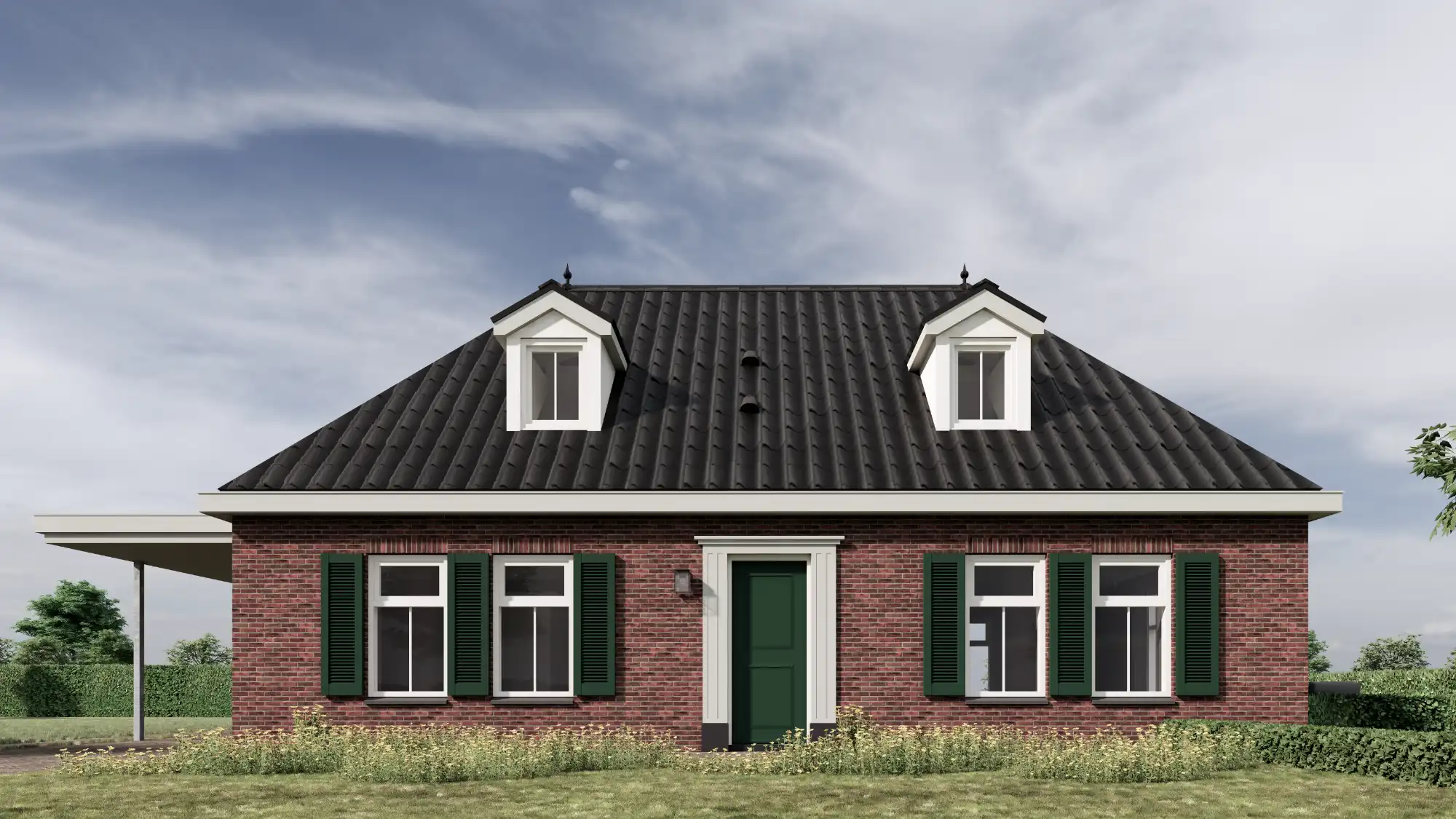 Vooraanzicht notariswoning met aanbouw