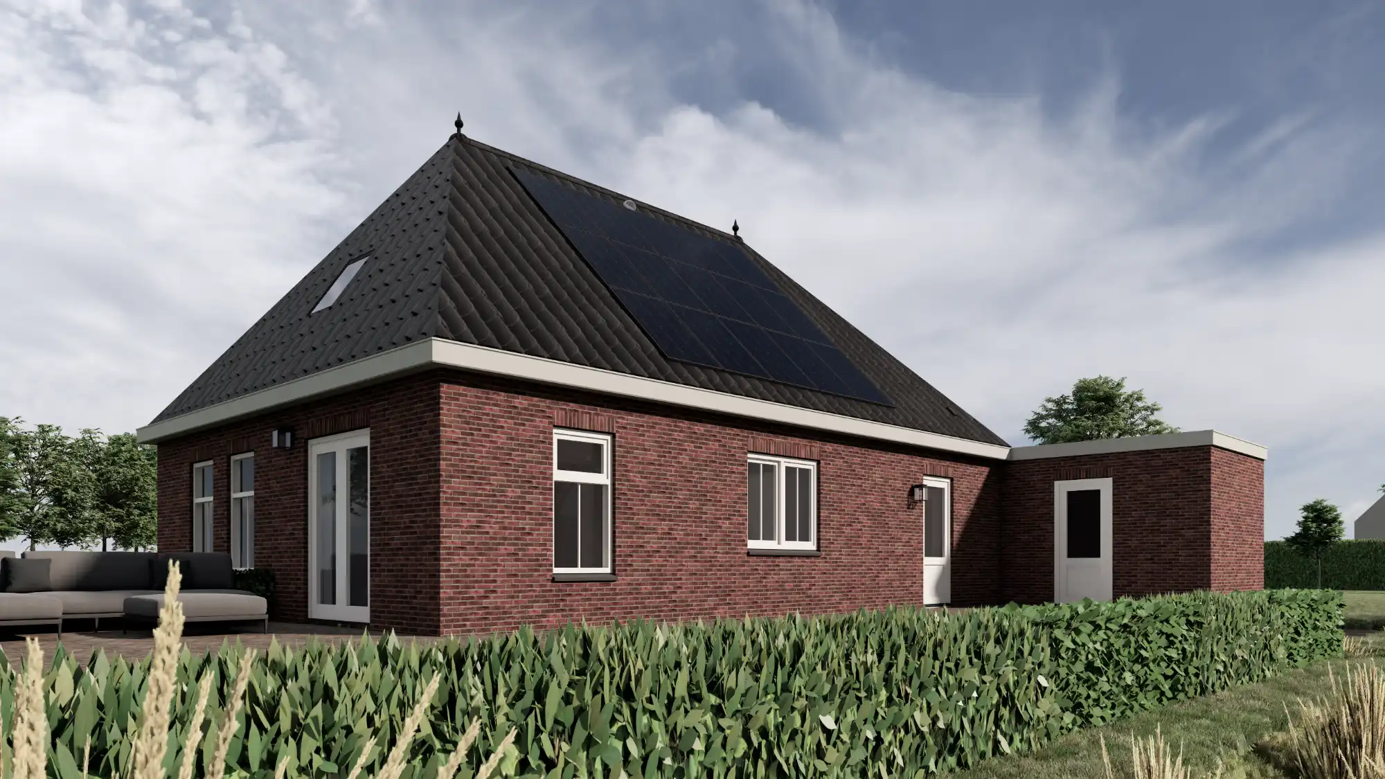 Achteraanzicht notariswoning met aanbouw