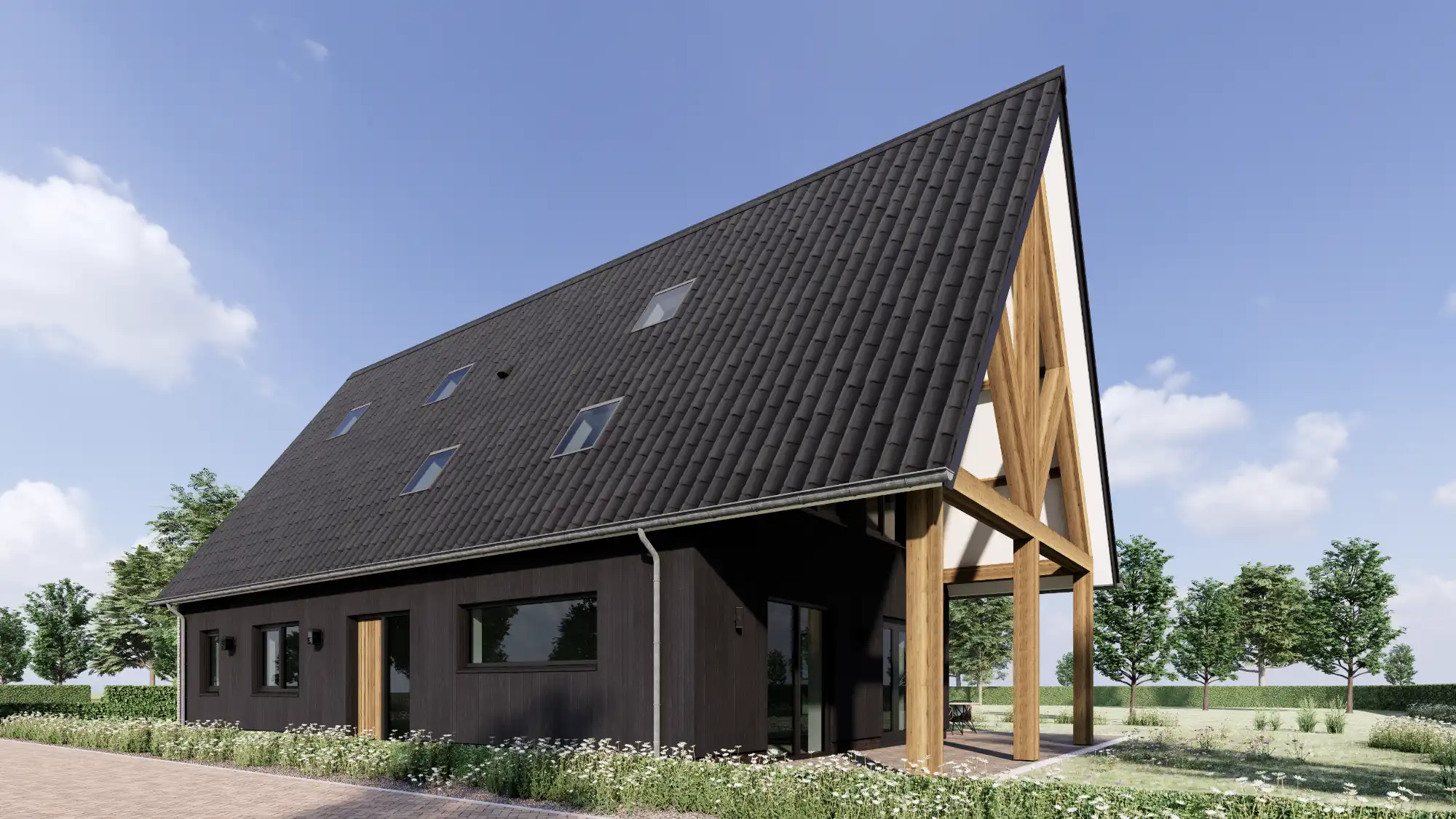 Impressie schuurwoning met gebinten