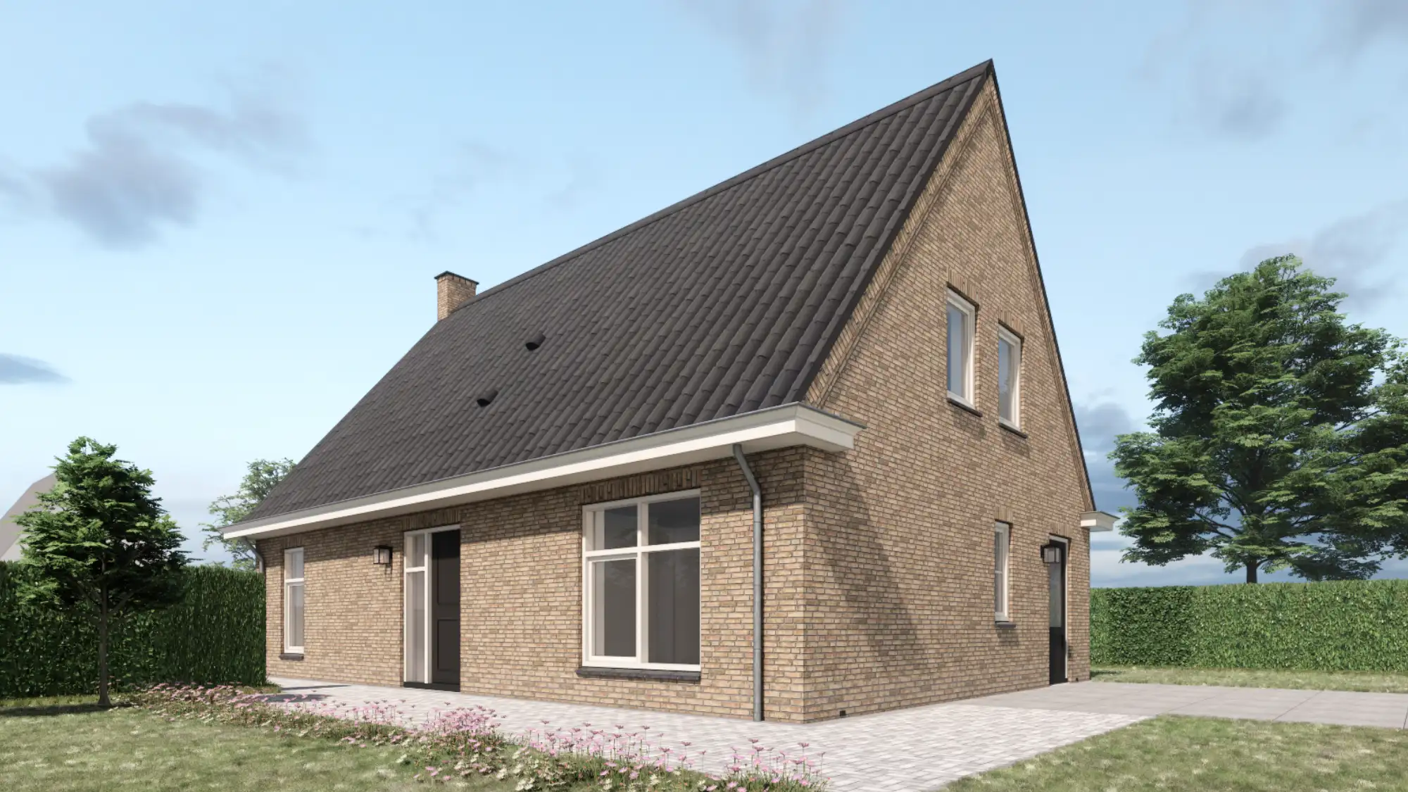 Zijaanzicht van een impressie van een cottage woning