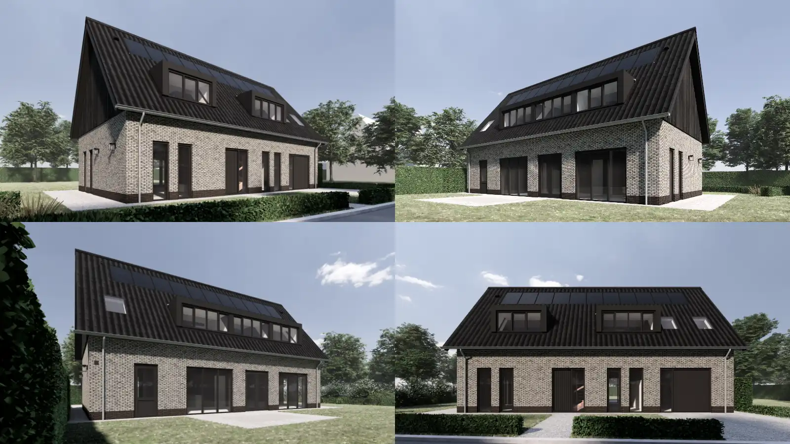Collage van meerdere impressies van een eigentijdse woning