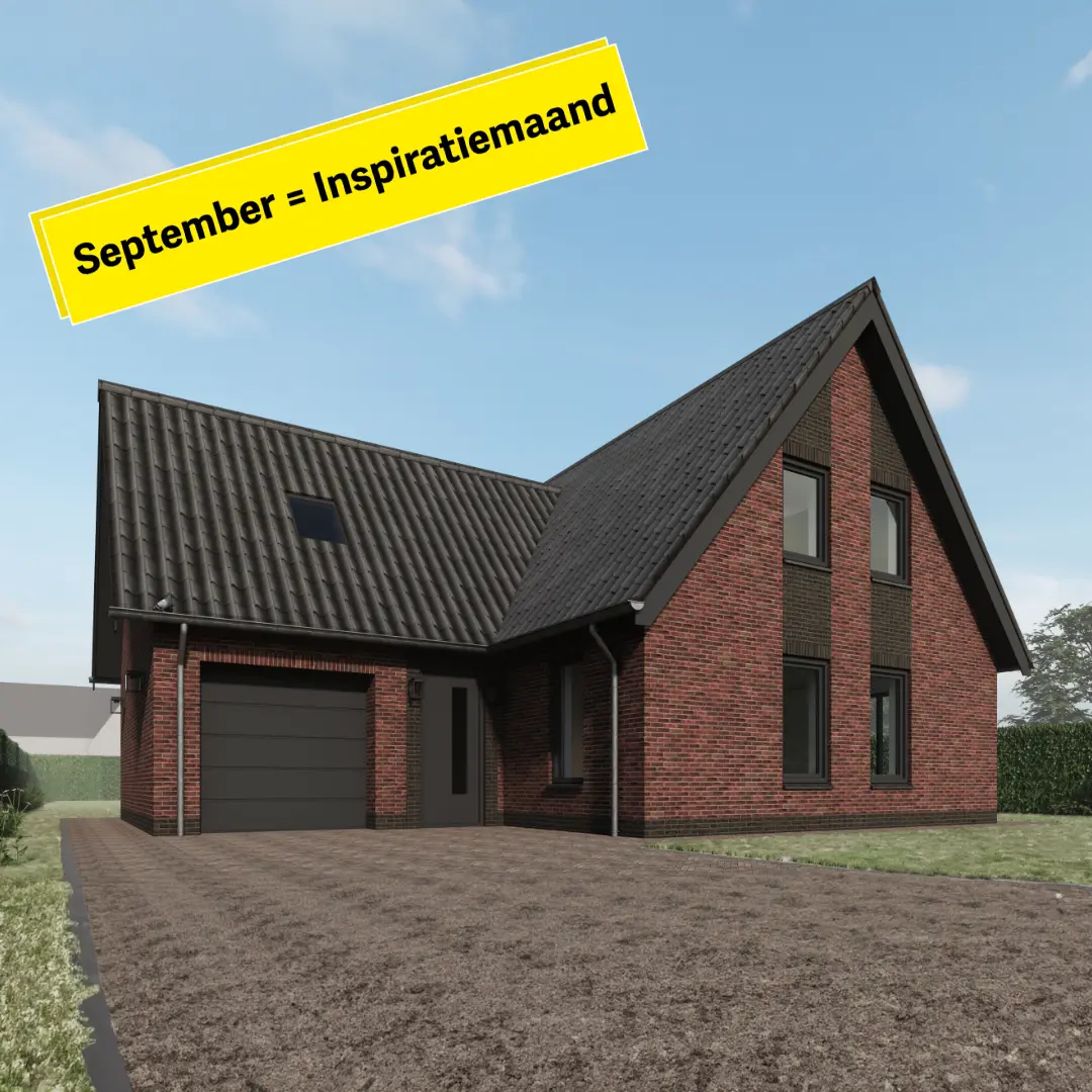 Impressie van een woning met t-kap en garagedeur