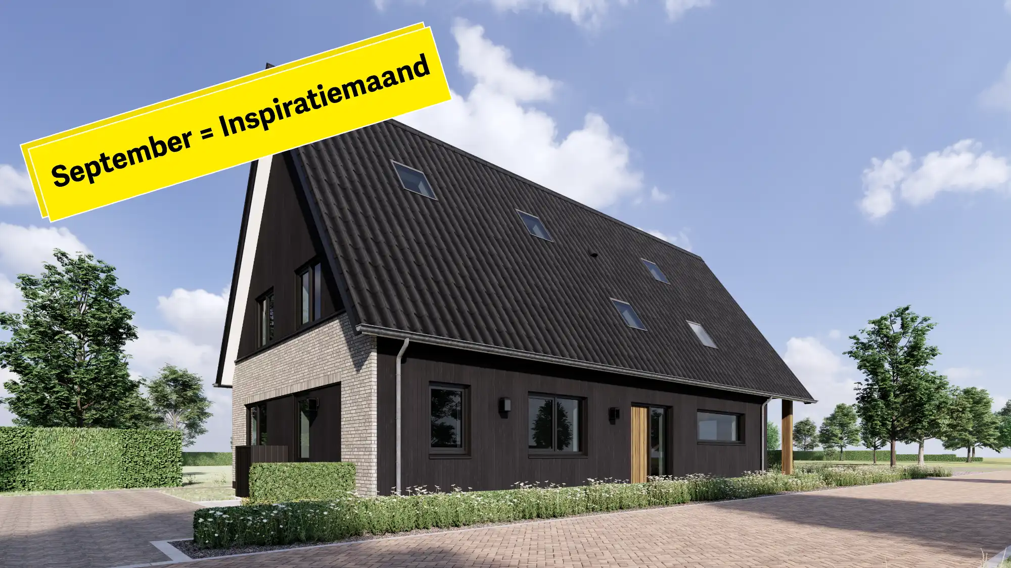 Impressie van een woning met houten gevelbekleding