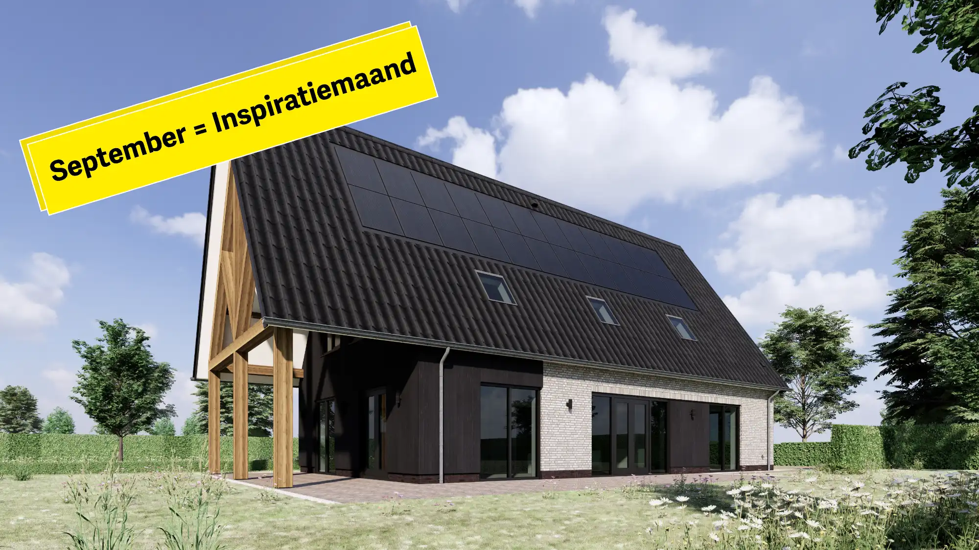 Achteraanzicht schuurwoning met eiken gebinten