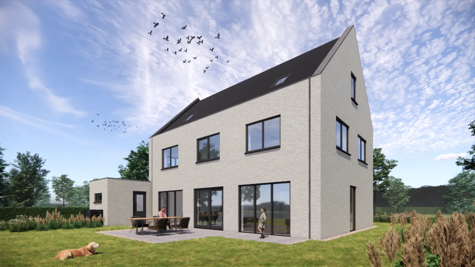 Achteraanzicht van een impressie van een hoogbouw woning