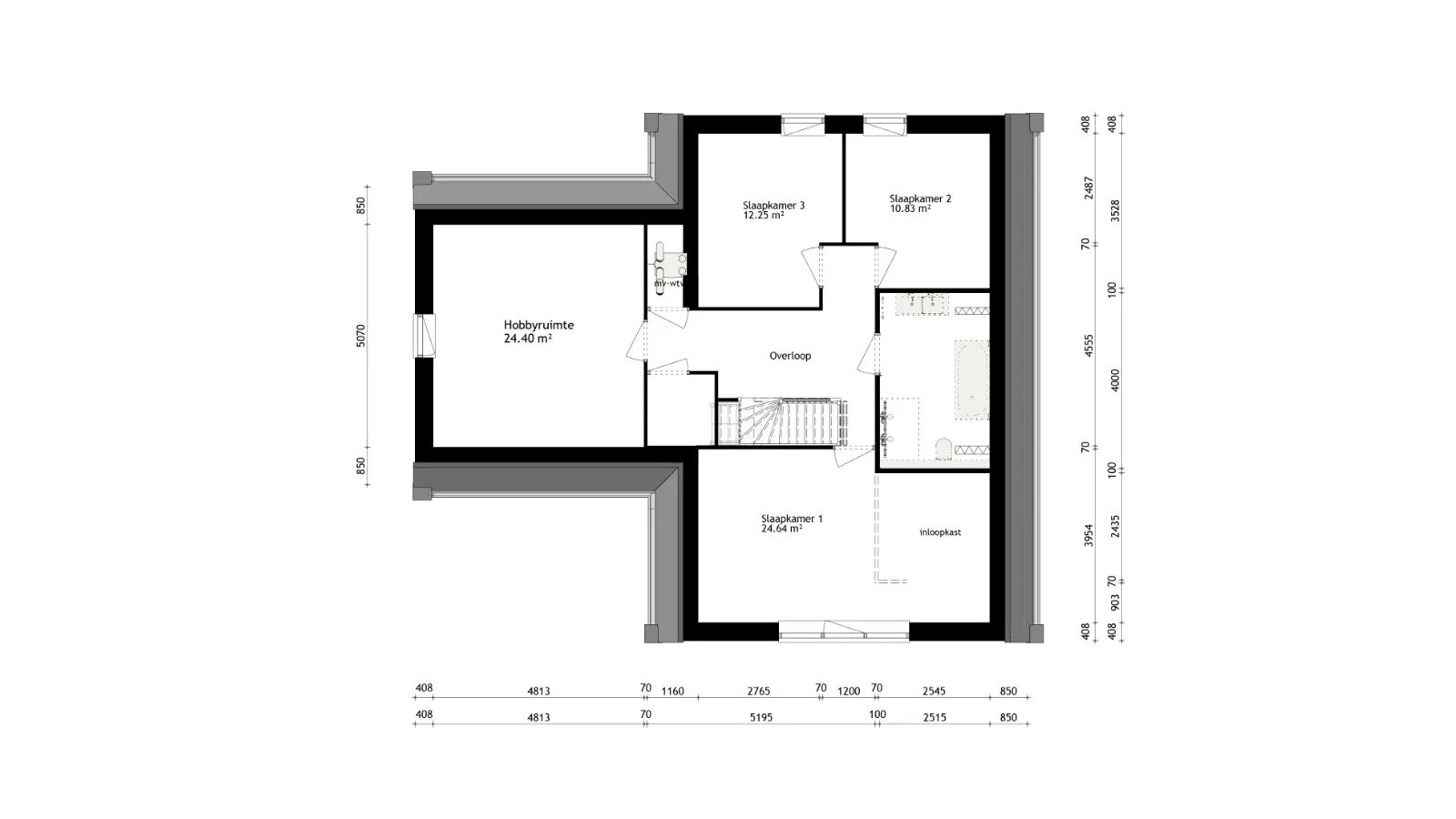Plattegrond van een eerste verdieping
